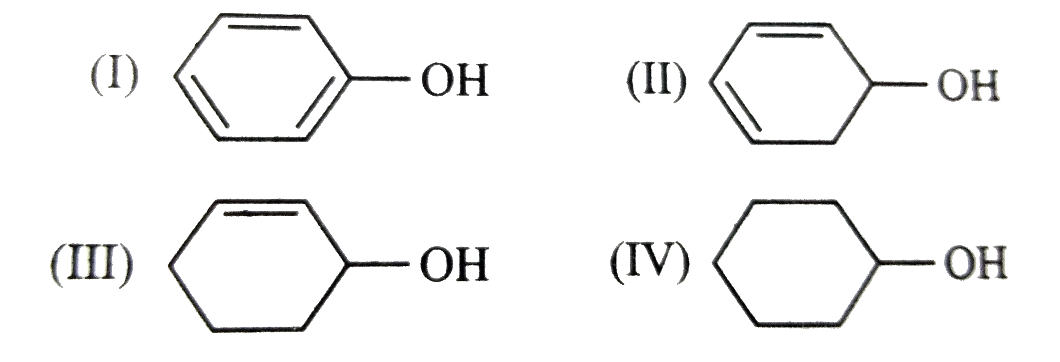 The stability towards dehydration of the following compound       decreases in the order