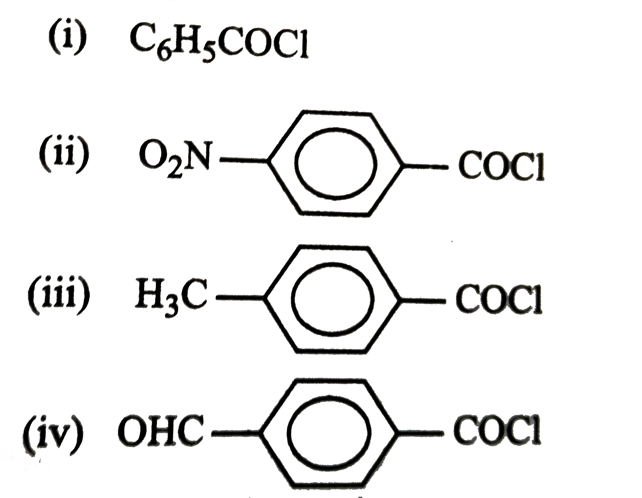 Consider the following compounds:      The correct decreasing order of their reactivity towards hydrolysis is:
