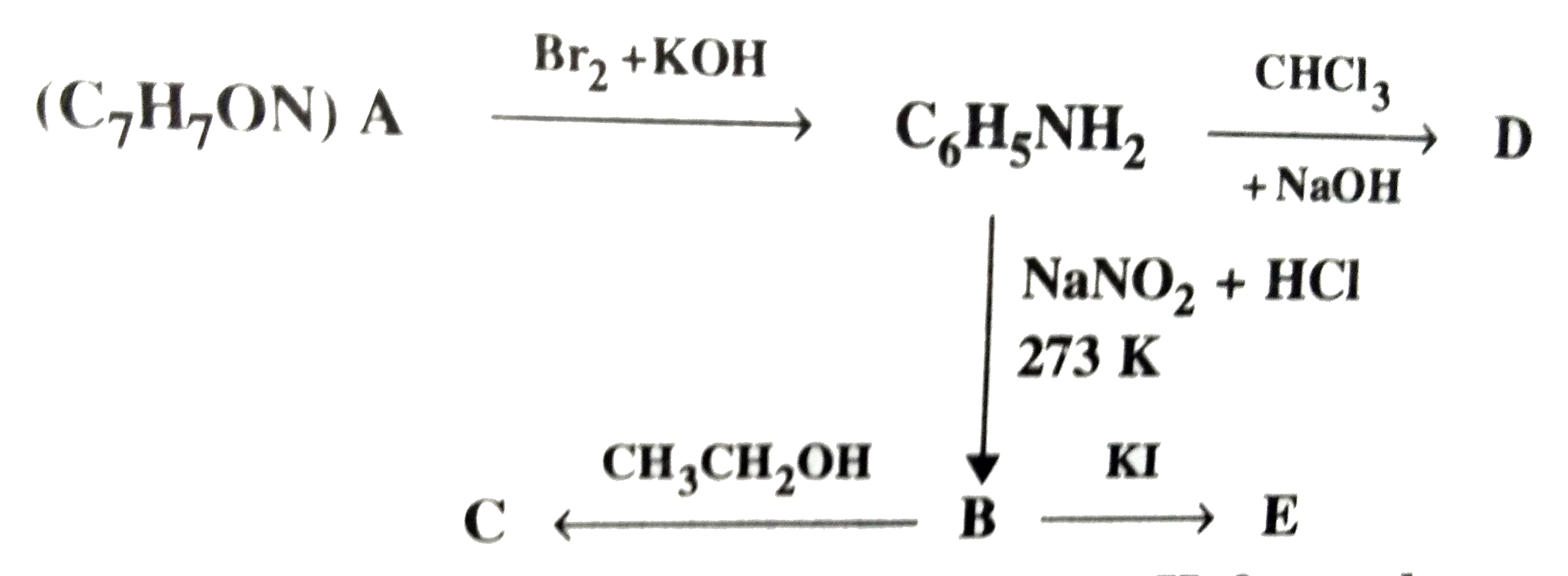 An aromatic compound 'A' of molecular formula C(7)H(7)ON undergoes a series of reactions as shown below. Write the structure of A,B,C,D and E in the following reactions: