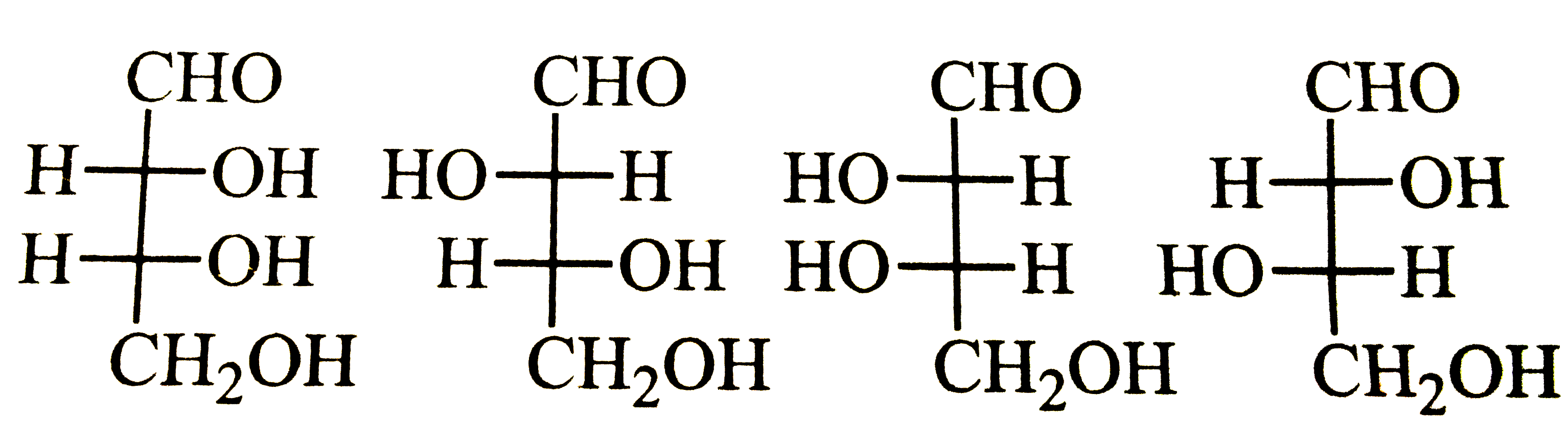 The correct corresponding order of names of four aldoses with configuration given below