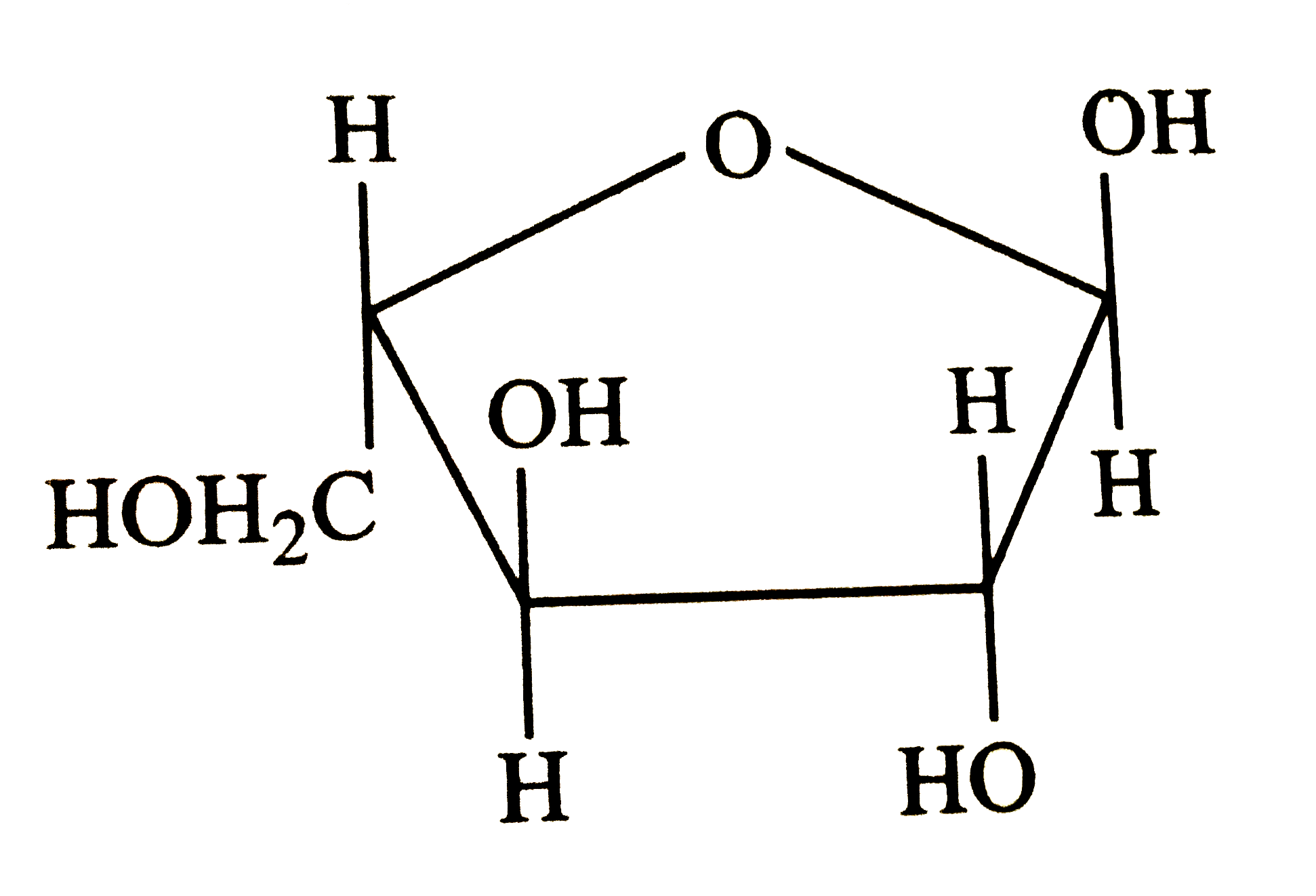 Which set of terms correctly identifies the carbohydrate shown ?     1.Pentose 2.Hexose 3. Aldose 4. Ketose 5.Pyranose 6.Furanose