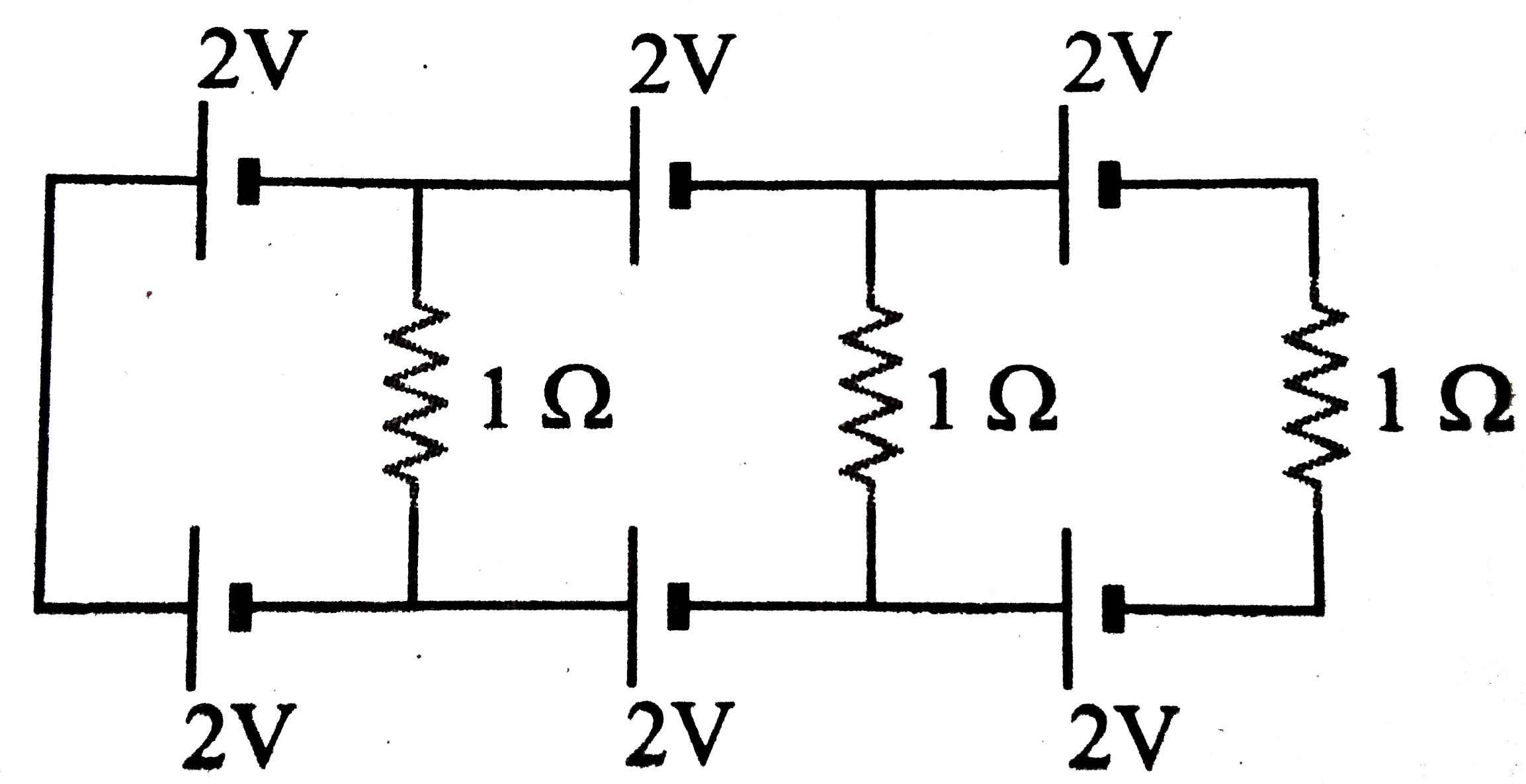 In the following circuit the current in each resistance is