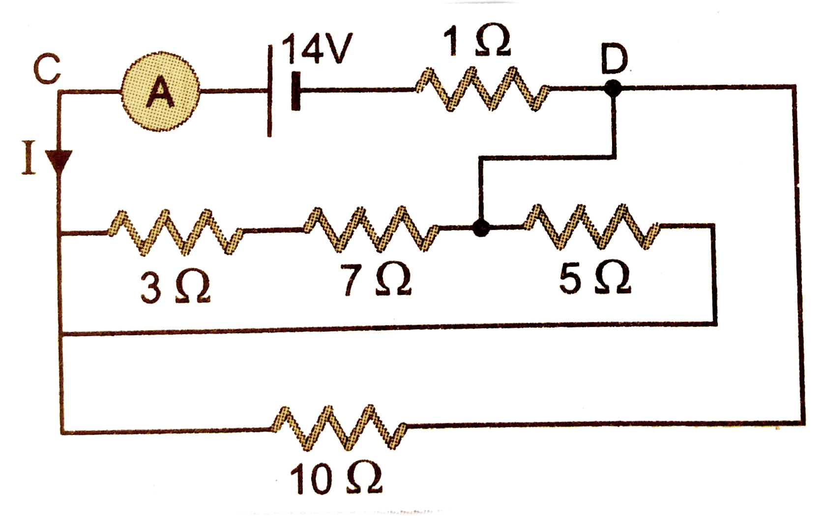 Find the ammeter  reading in the circuit