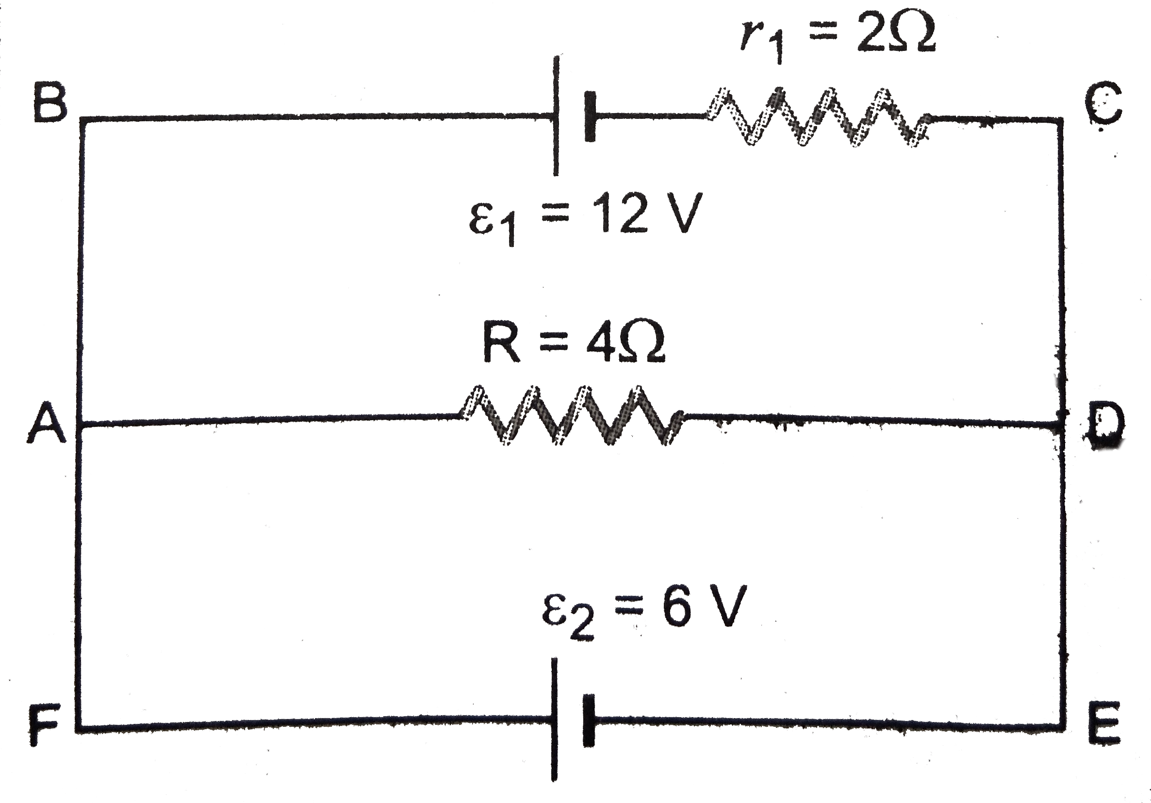 In the electron network. Kirchhoff's rule  to calculate the power consumed by the  resistance R= 4 Omega