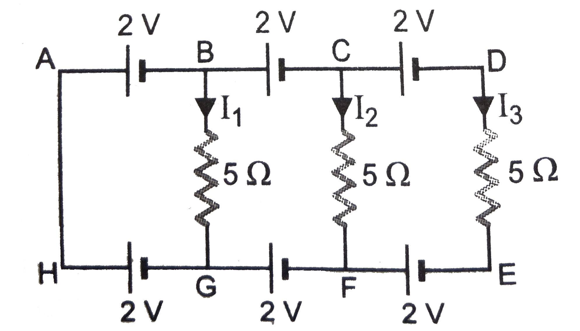 Find the current I(1) ,I(2) and I(3) through the there resistor circuit