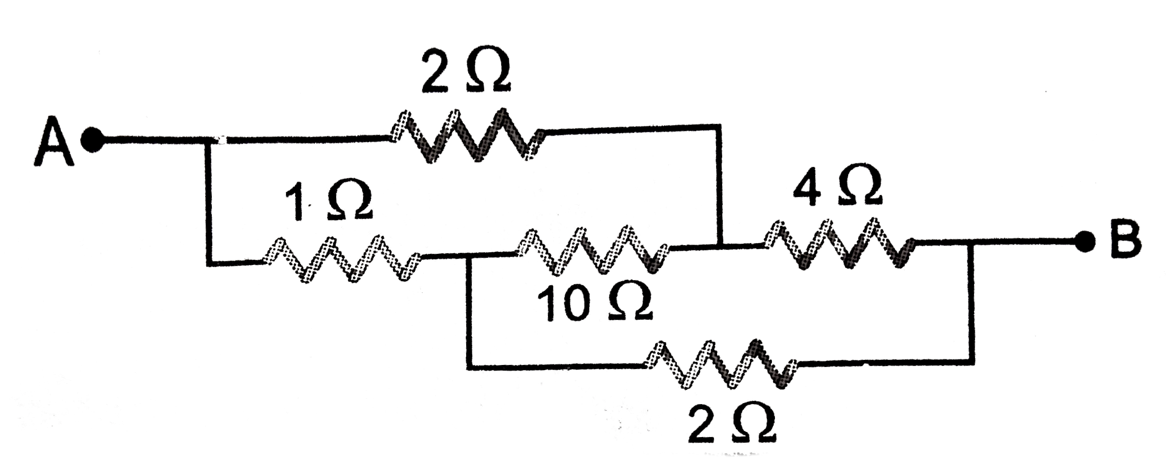 Calculate the equivalent resistance between the points  A and B of the network shown in figure