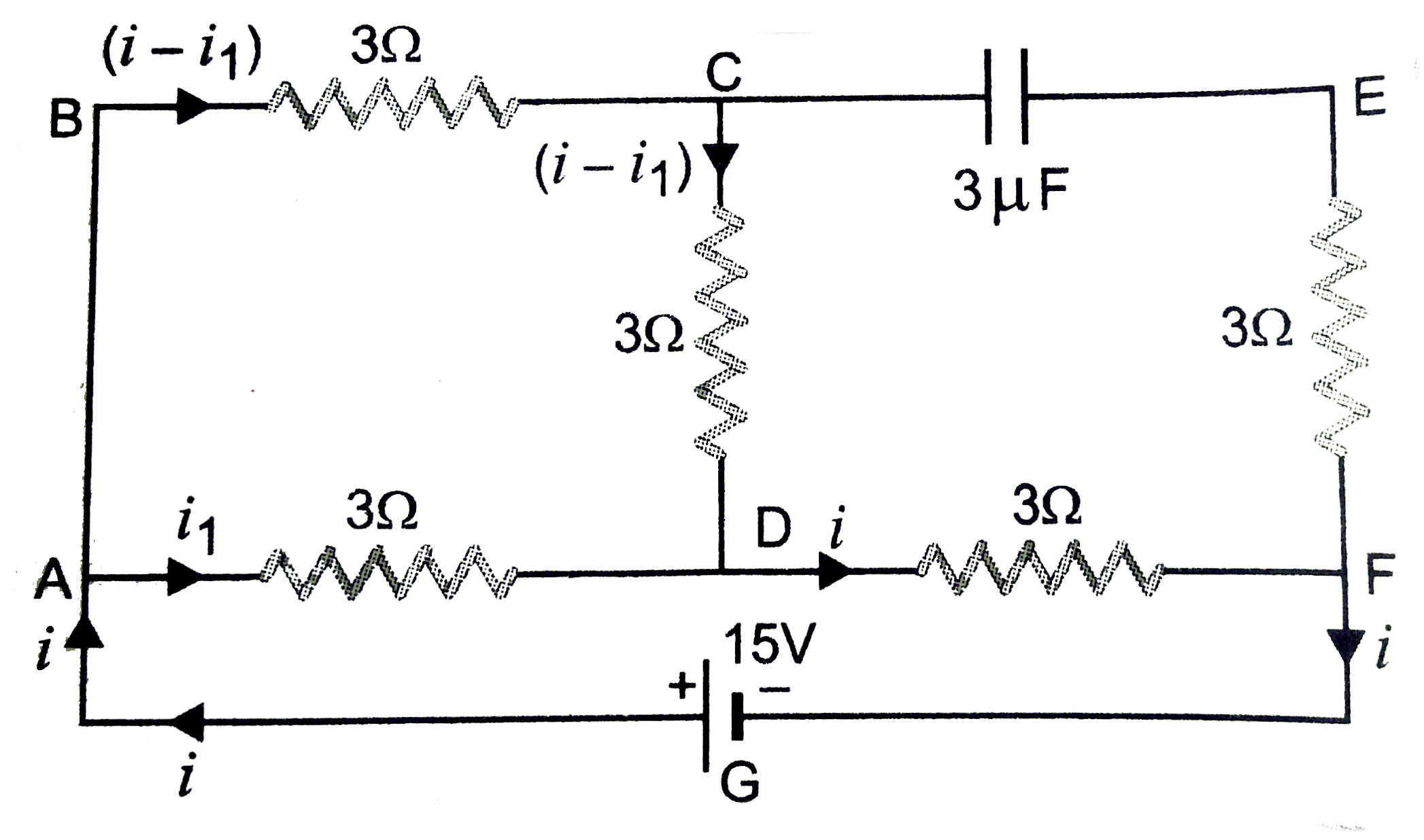 In the circuit shown in figure    Find the potential differnece across capacitor.