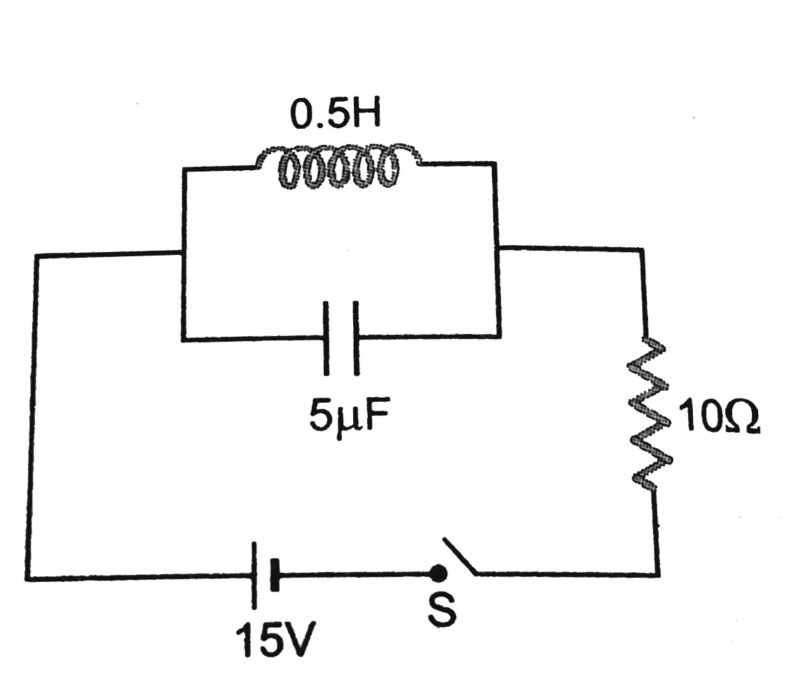 In the circuit shown in Fig. current through the battery at t = 0 and t = oo is