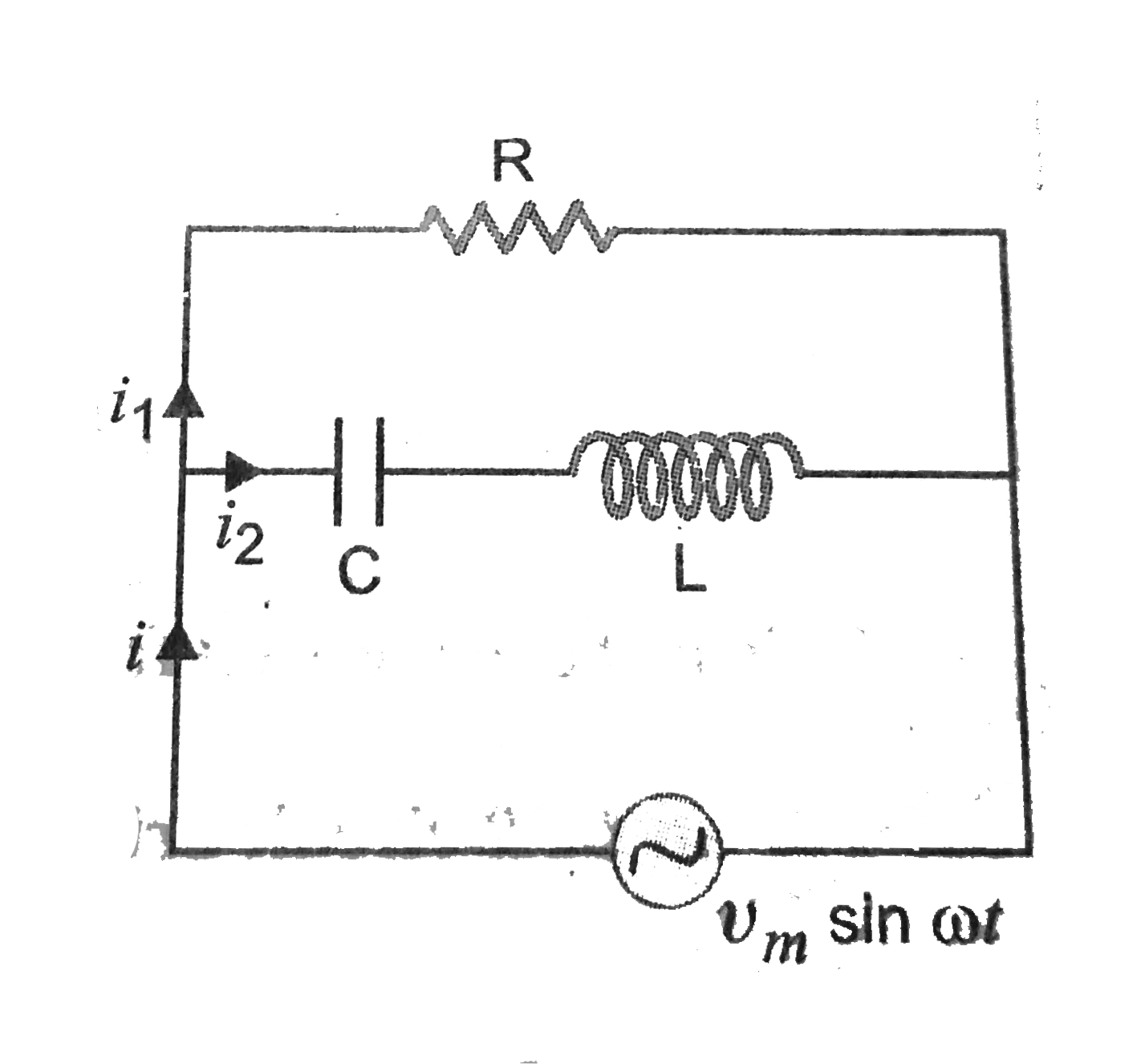 Consider the LCR circuit shown in Fig. Find the net current I and the phase of i. show that i= (upsilon)/(Z) . Find the impedence Z for this circuit.