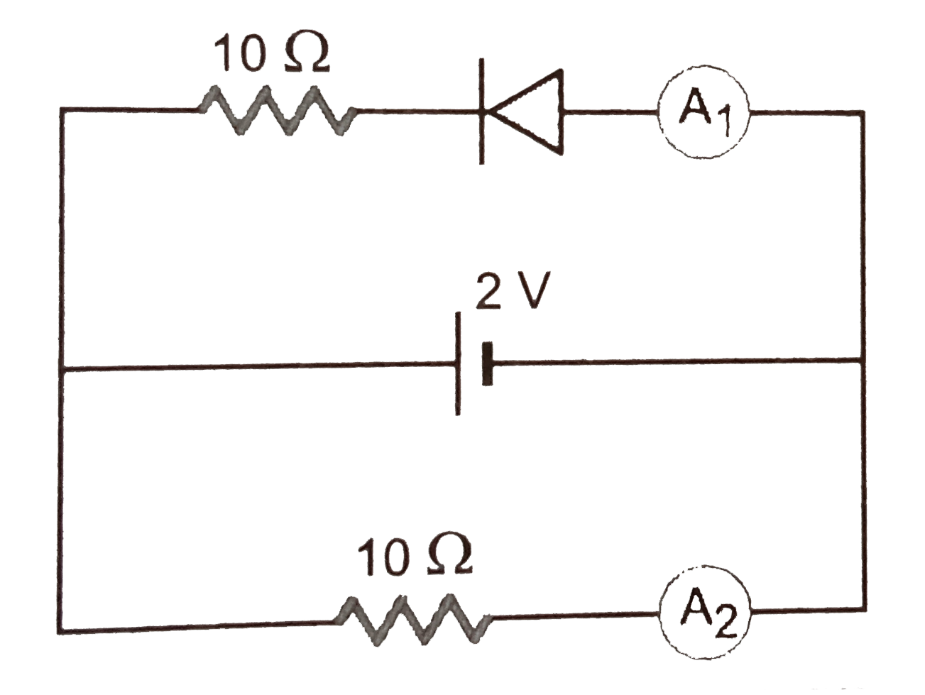 Assuming that the resistance of the meters are negligible, what will be the readings of the ammeters A(1) and A(2) in the circuit shown in Fig.