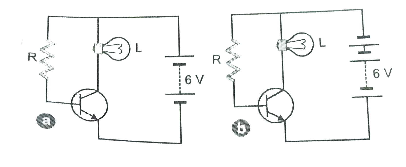 In only one of the circuits given below, the lamp L light. Which circuit is it ? Give reason for your answer.