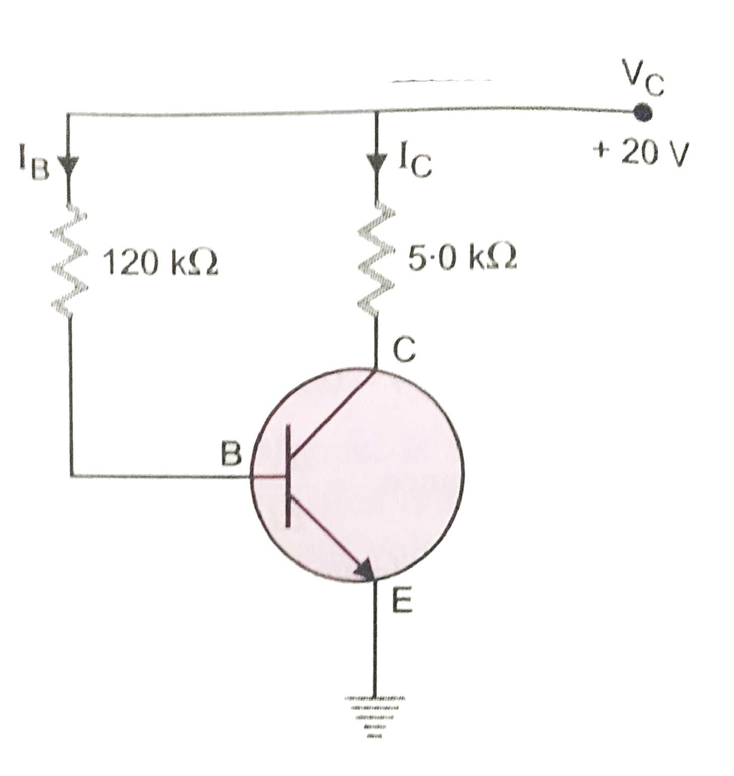 In the circuit Fig. the value of beta is 200. Find I(B), V(CE), V(BE) and V(BC), when I(C)=2.5mA. The transistor is in active, cut off or saturation state.