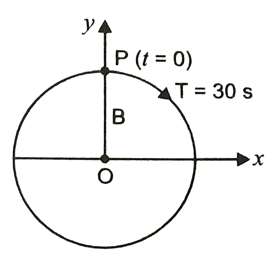 the circular motion of a particle. The radius of the circle, the period, sense of revolution and the initial position are indicated on the figure. The simple harmonic motion of the x-projection of the radius vector of the rotating particle P is
