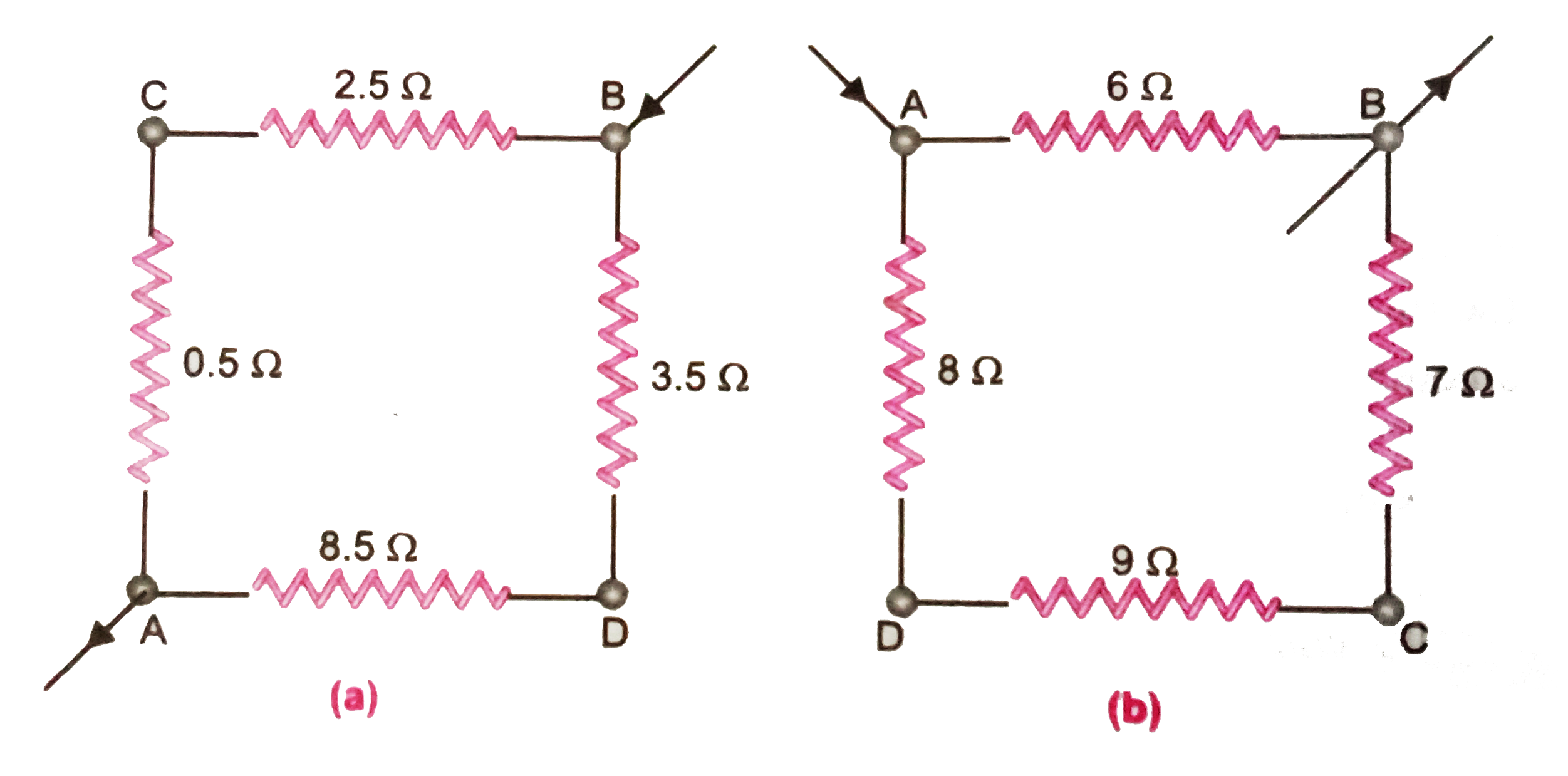 Calculate the equivalent resistances between the points A and B of the circuits shown in (fig. 2.33)(b).   .