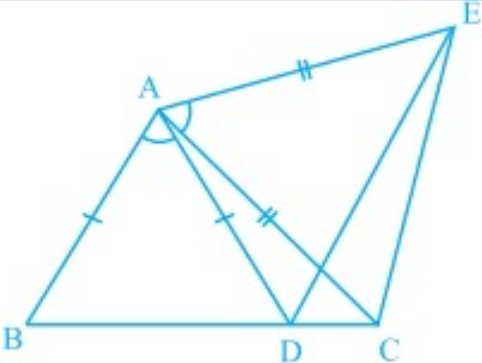 In Fig. 7.21, AC = AE, AB = AD and
angle BAD = angle EAC. Show that BC =DE.