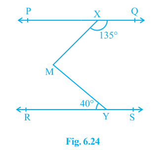 In Fig. 6.24, if PQ || RS, angle MXQ = 135^@ and angle MYR = 40^@, find angle XMY.