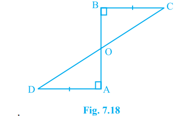 AD and BC are equal perpendiculars to a line segment AB (see Fig. 7.18). Show that CD bisects AB.