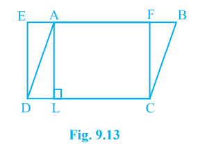 In Fig. 9.13, ABCD is a parallelogram and EFCD is a rectangle. Also, AL bot DC. Prove that (i) ar (ABCD) = ar (EFCD)
(ii) ar (ABCD) = DC × AL