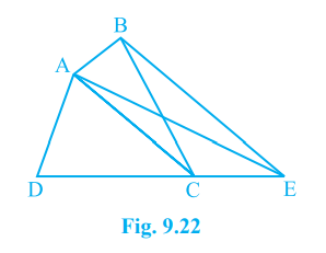 In Fig. 9.22, ABCD is a quadrilateral and BE || AC and also BE meets DC produced at E. Show that area of Delta ADE is equal to the area of the quadrilateral ABCD.
