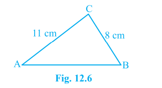 Find the area of a triangle, two sides of which are 8 cm and 11 cm and the perimeter is 32 cm (see Fig. 12.6).