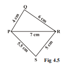 Construct a quadrilateral PQRS where PQ = 4 cm,QR = 6 cm, RS = 5 cm, PS = 5.5 cm and PR = 7 cm.