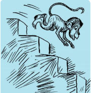 A water tank has steps inside it. A monkey is sitting on the topmost step(i.e., the first step). The water level is at the ninth step.      If the number of steps moved down  is represented by negative integers and the number of steps moved up by positive integers, represent his moves in part (i) and (ii) by completing the following, (a) -3+2 -..= -8 (b) 4-2+...= 8. In (a) the sum (-8) represents going down by eight steps. So, what will the sum 8 in (b) represent?