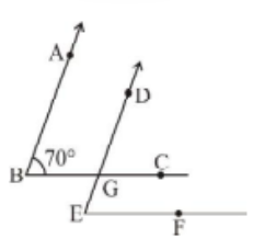 In the given figure, the arms of two angles are parallel.   If angleABC = 70^@ , then find    angleDGC