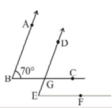 In the given figure, the arms of two angles are parallel.   If angleABC = 70^@ , then find    angleDEF
