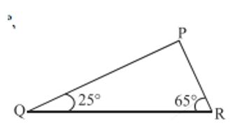 Angle Q and R of a trianglePQR are 25^@ and 65^@ Write which of the following is true:   PQ^2+QR^2 = RP^2