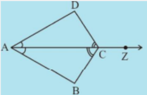 In Fig, ray AZ bisects angleDAB as well as angleDCB.    State the three pairs of equal parts in triangles BAC and DAC.