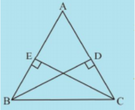 In Fig   BD and CE are altitudes of triangleABC such that BD = CE.    State the three pairs in triangleCBD and triangleBCE.