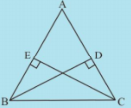 In Fig, BD and CE are altitudes of triangleABC such that BD = CE.    Is angleDCB = angleEBC? Why or why not?