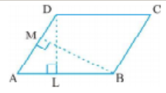 DL and BM are the heights on sides AB and AD respectively of parallelogram ABCD . If the area of the parallelogram
is 1470 cm2, AB = 35 cm and AD = 49 cm, find the length of BM and DL