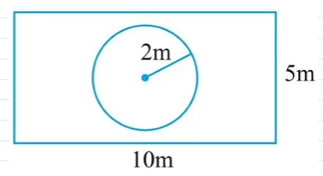 The adjoining figure represents a rectangular lawn with a circular flower bed in the
middle. Find:
(i) the area of the whole land (ii) the area of the flower bed
(iii) the area of the lawn excluding the area of the flower bed