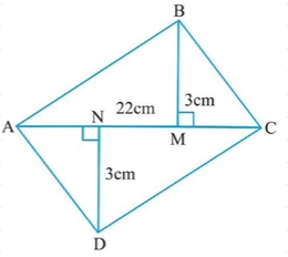 Find the area of the quadrilateral ABCD Here, AC = 22 cm, BM = 3 cm,
DN = 3 cm, and
BM   botAC, DN  bot AC