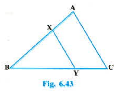 In Fig, the line segment XY is parallel to side AC of Delta ABC and it divides the triangle into two parts of equal areas. Find the ratio (AX)/(AB).