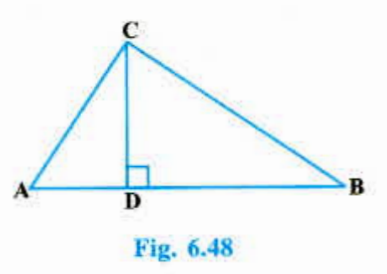 In Fig. 6.48, angle ACB = 90^@ and CD bot AB. Prove that (BC^2)/(AC^2)=(BD)/(AD).