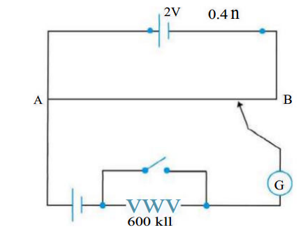 Figure 3.33 shows a potentiometer with a cell of 2.0 V and internal resistance 0.40 Omega maintaining a potential drop across the resistor wire AB. A standard cell which maintains a constant emf of 1.02 V (for very moderate currents upto a few mA) gives a balance point at 67.3 cm length of the wire. To ensure very low currents drawn from the standard cell, a very high resistance of 600 k Omega is put in series with it, which is shorted close to the balance point. The standard cell is then replaced by a cell of unknownemf epsilon and the balance point found similarly, turns out to be at 82.3 cm length of the wire.  Would the circuit work well for determining an extremely small emf, say of the order of a few mV (such as the typical emf of a thermo-couple)? If not, how will you modify the circuit?: