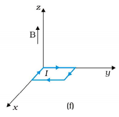 A uniform magnetic field of 3000 G is established along the positive z-direction. A rectangular loop of sides 10 cm and 5 cm carries a current of 12 A. What is the torque on the loop shown in Fig. 4.28? What is the force ?is case corresponds to stable equilibrium? :