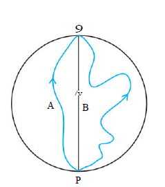 Three girls skating on a circular ice ground of radius 200 m start from a point P on the edge of the ground and reach a point Q diametrically opposite to Pfollowing
different paths as shown in Fig. 4.20. What is the magnitude of the displacement vector for each ? For which girl is this equal to the actual length of path skate?