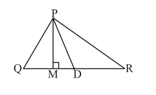 triangle PQR ਵਿੱਚ ਭੁਜਾ bar (QR) ਦਾ ਮੱਧ ਬਿੰਦੂ D ਹੈ। bar (PM) ਹੈ।