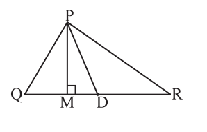 triangle PQR ਵਿੱਚ ਭੁਜਾ bar (QR) ਦਾ ਮੱਧ ਬਿੰਦੂ D ਹੈ। PD ਹੈ।