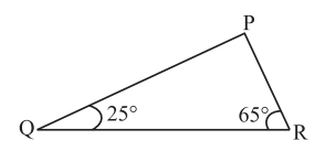 ਤ੍ਰਿਭੁਜ PQR ਵਿਚ ਕੋਣ Q=25^@ ਅਤੇ ਕੋਣ R= 65^@ ਹੈ। ਹੇਠ ਲਿਖੇ ਕਥਨ ਵਿੱਚੋਂ ਕਿਹੜਾ ਸਹੀ ਹੈ? (ii) PQ^2 + RP^2 = QR^2