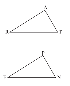 ਤੁਸੀਂ triangle ART cong triangle PEN ਦਰਸਾਉਣਾ ਚਾਹੁੰਦੇ ਹੋ :- ਜੇਕਰ ਇਹ ਦਿੱਤਾ ਗਿਆ ਹੋਵੇ ਕਿ angle T = angle N ਅਤੇ ਤੁਸੀਂ SAS ਮਾਪ ਦੰਡ ਦਾ ਪ੍ਰਯੋਗ ਕਰਨਾ ਹੈ, ਤਾਂ ਤੁਹਾਨੂੰ ਜ਼ਰੂਰਤ ਹੋਵੇਗੀ: (i) RT=      ਅਤੇ (ii) PN =