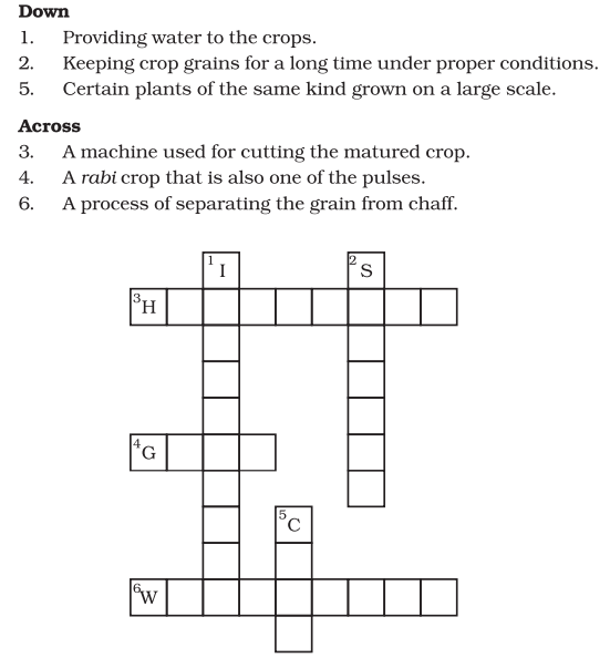Complete the following word puzzle with the help of clues given below.