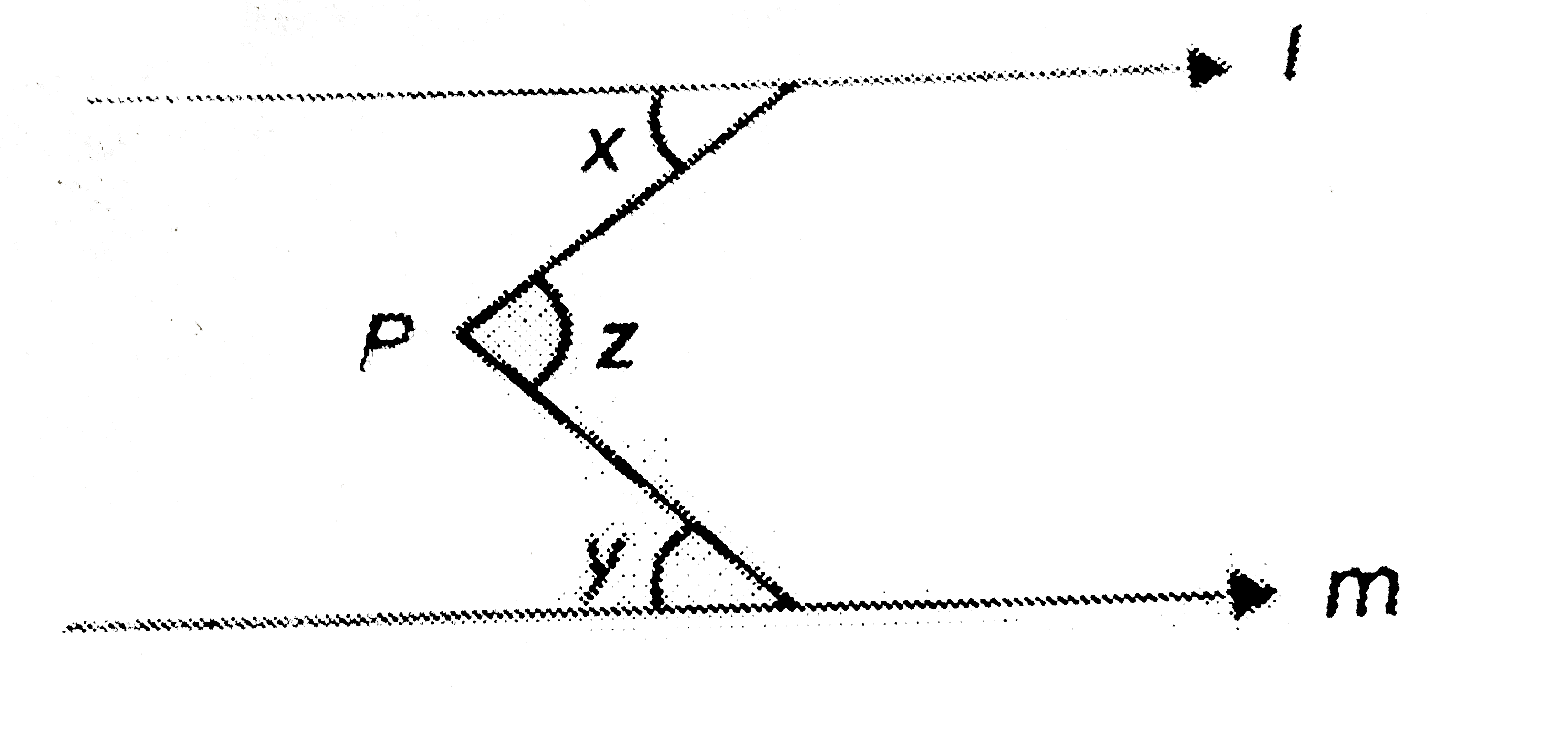 In the above figure, find the values of z, if x is two-third of y which is a complement of 45^(@).