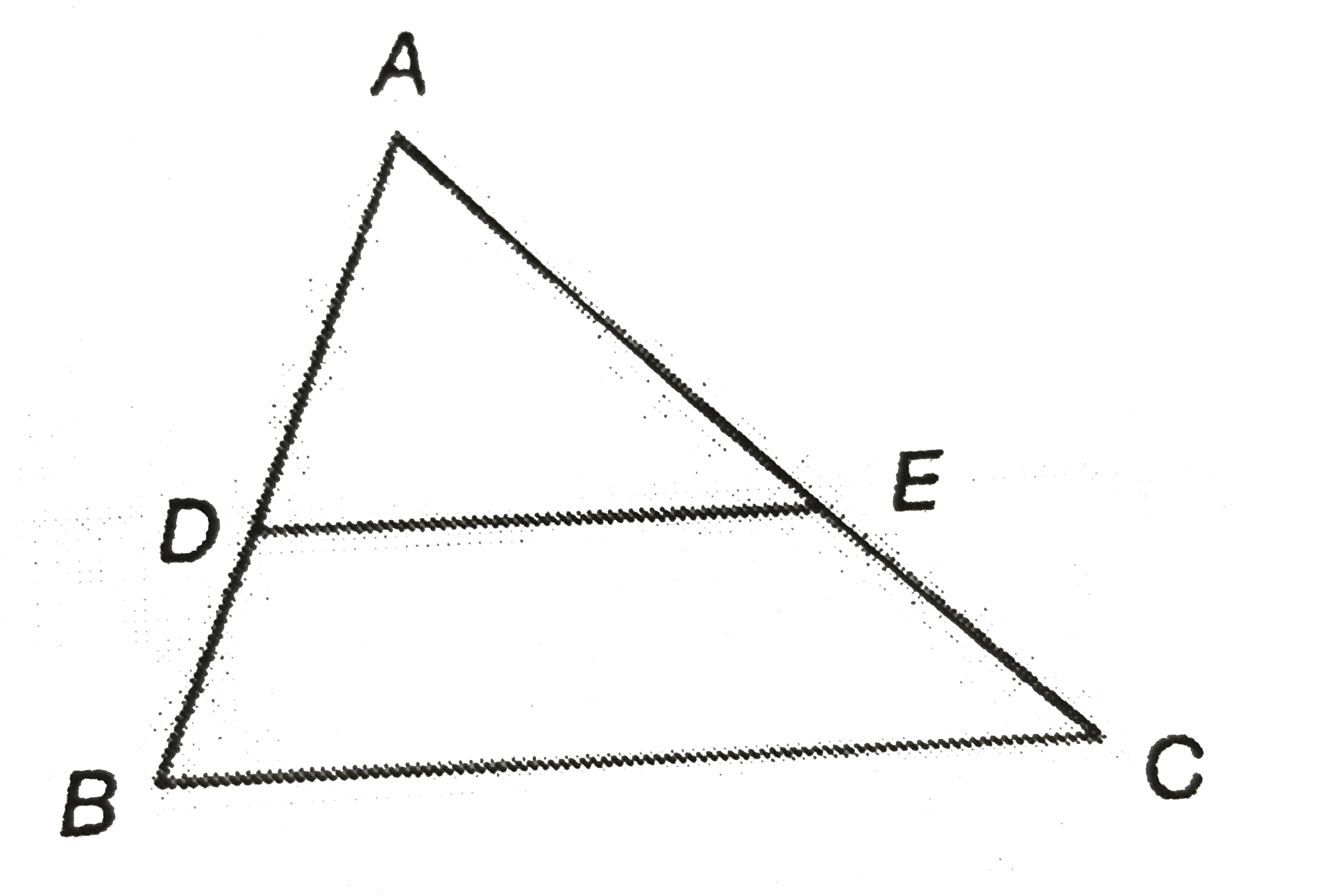 In the following figure, AD=5.6 cm, AE=(x+1)cm, AB=8.4cm and EC=(x-1)cm, find  AC. Given that DE|| BC.