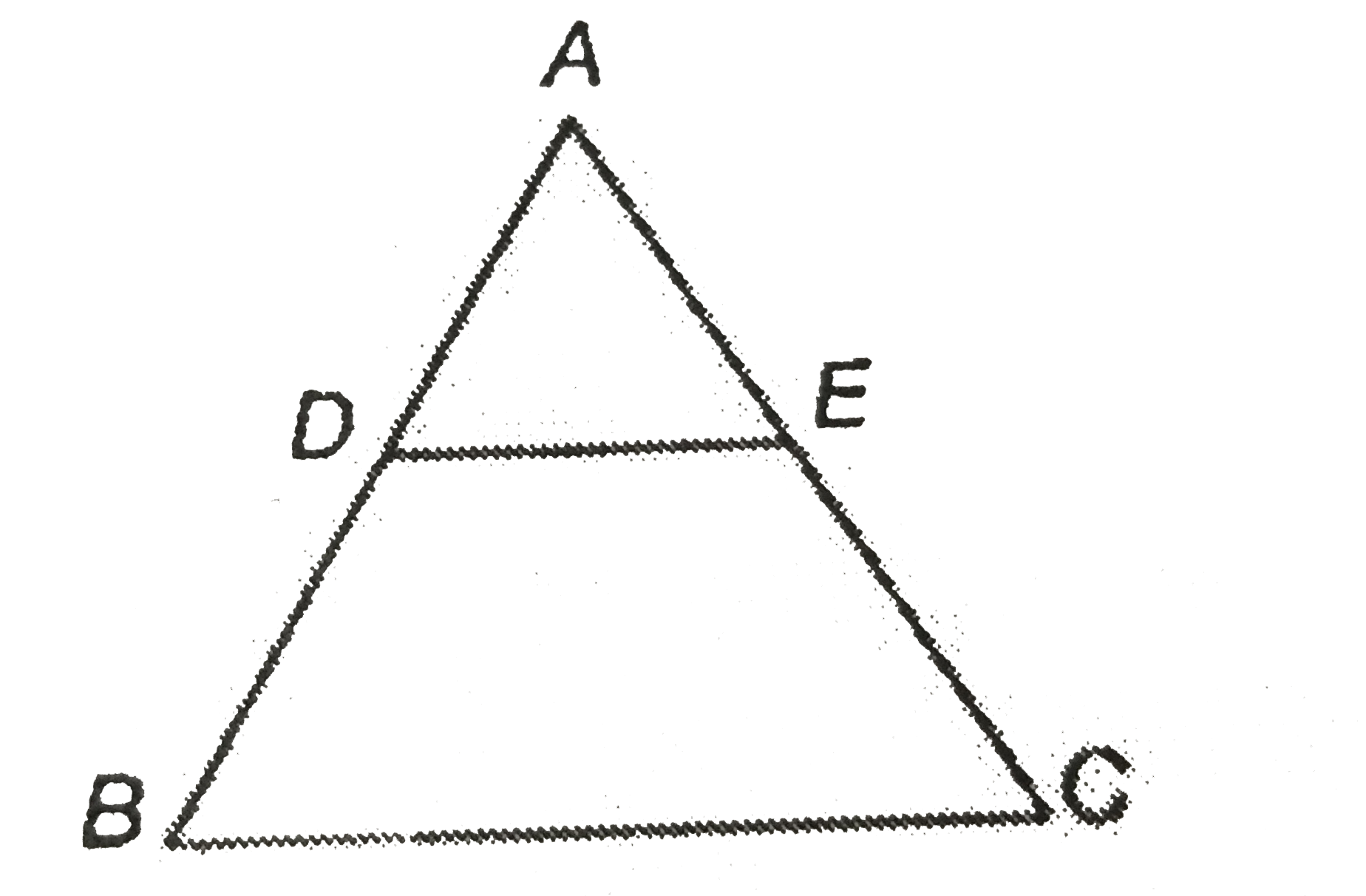 In the following figure, ABC is an equilateral triangle. DE is parallel to BC and equal to half the lengths of BC. If AD+ EC+ CB=24 cm, then What is the perimeter of triangle ADE?