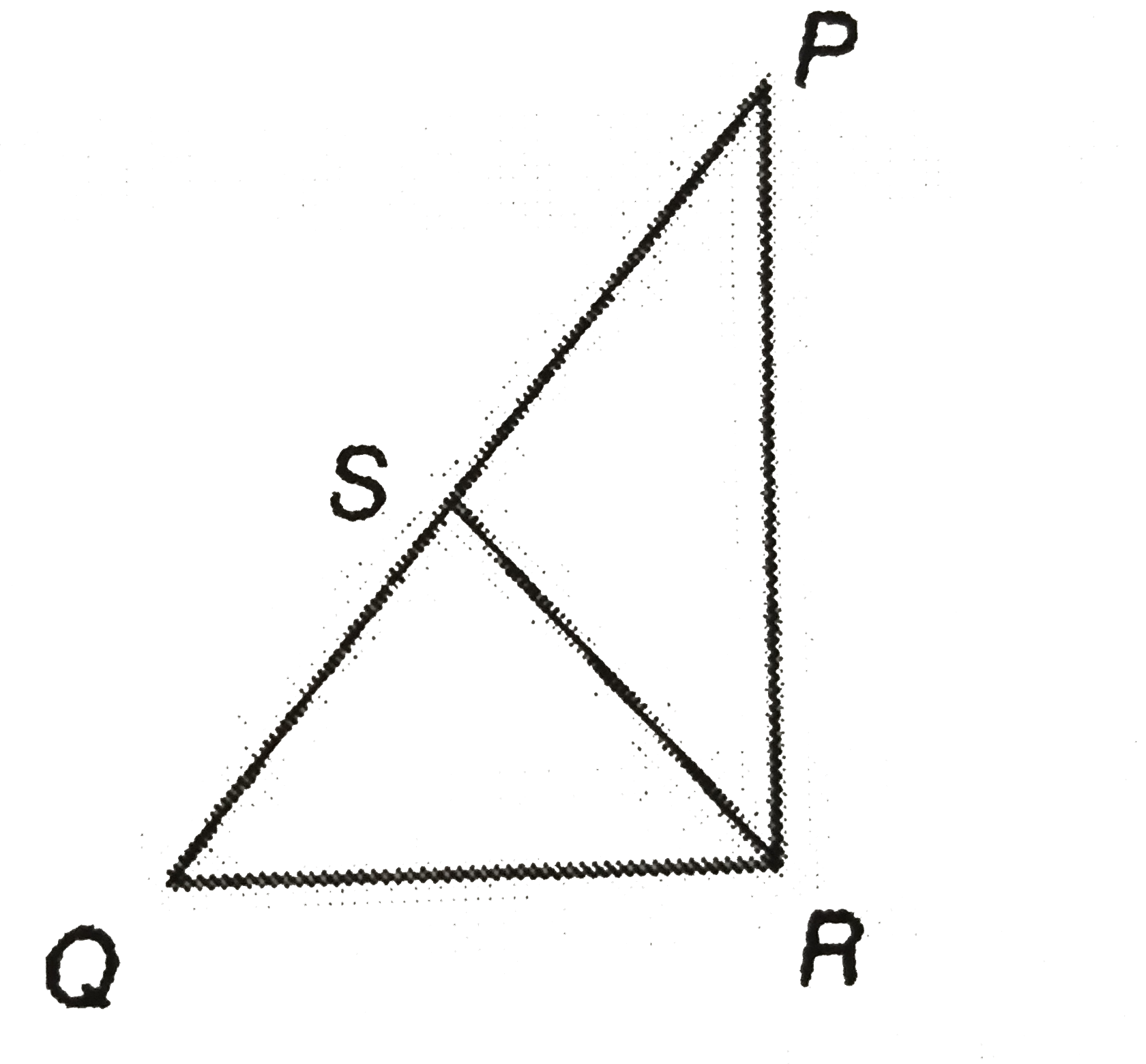 In the following figure, trianglePQR is right-angled at R and S is the mid-point of hypotenuse PQ. If RS=25 cm and PR=48 cm, then find QR.