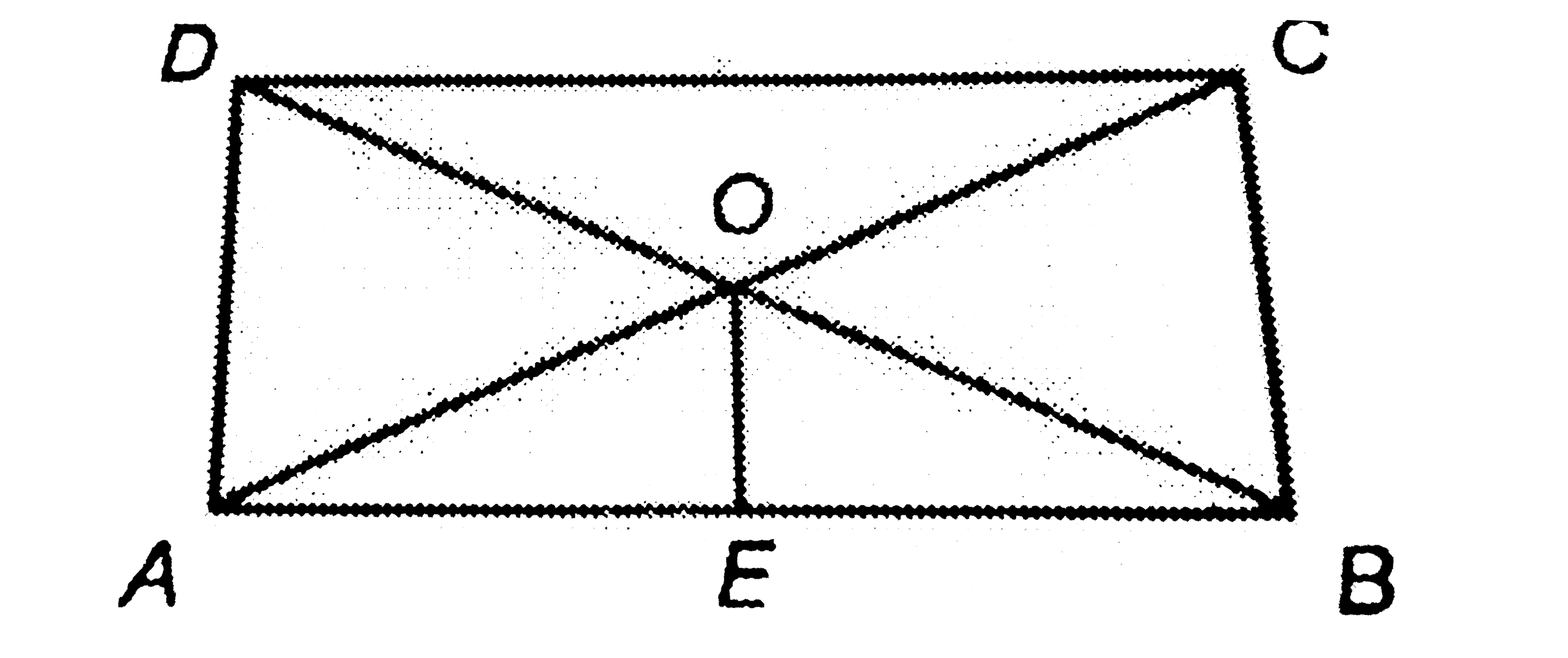 In the given rectangle ABCD, the sum of the lengths of two diagonals is equal to 52 cm and E is a point in AB, such that bar(OE) is perpendicular to bar(AB). Find the lengths of the sides of the rectangle, if OE=5 cm.